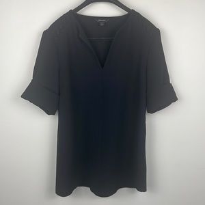 Short-Sleeved Black V-Neck Blouse